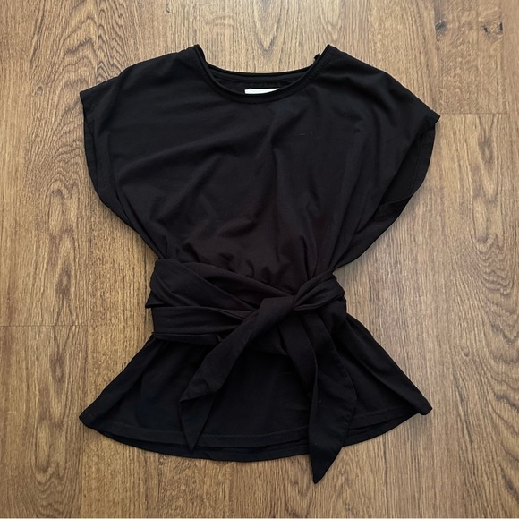 ba&sh black wrap tie around waist top short sleeve size 4 100% cotton blouse - Picture 2 of 11